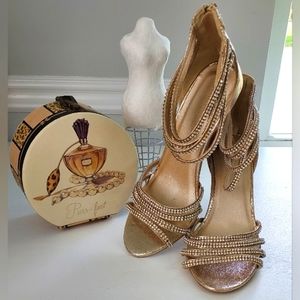 Ashley Stewart Gold & Faux Diamond Strappy Heel NWOB